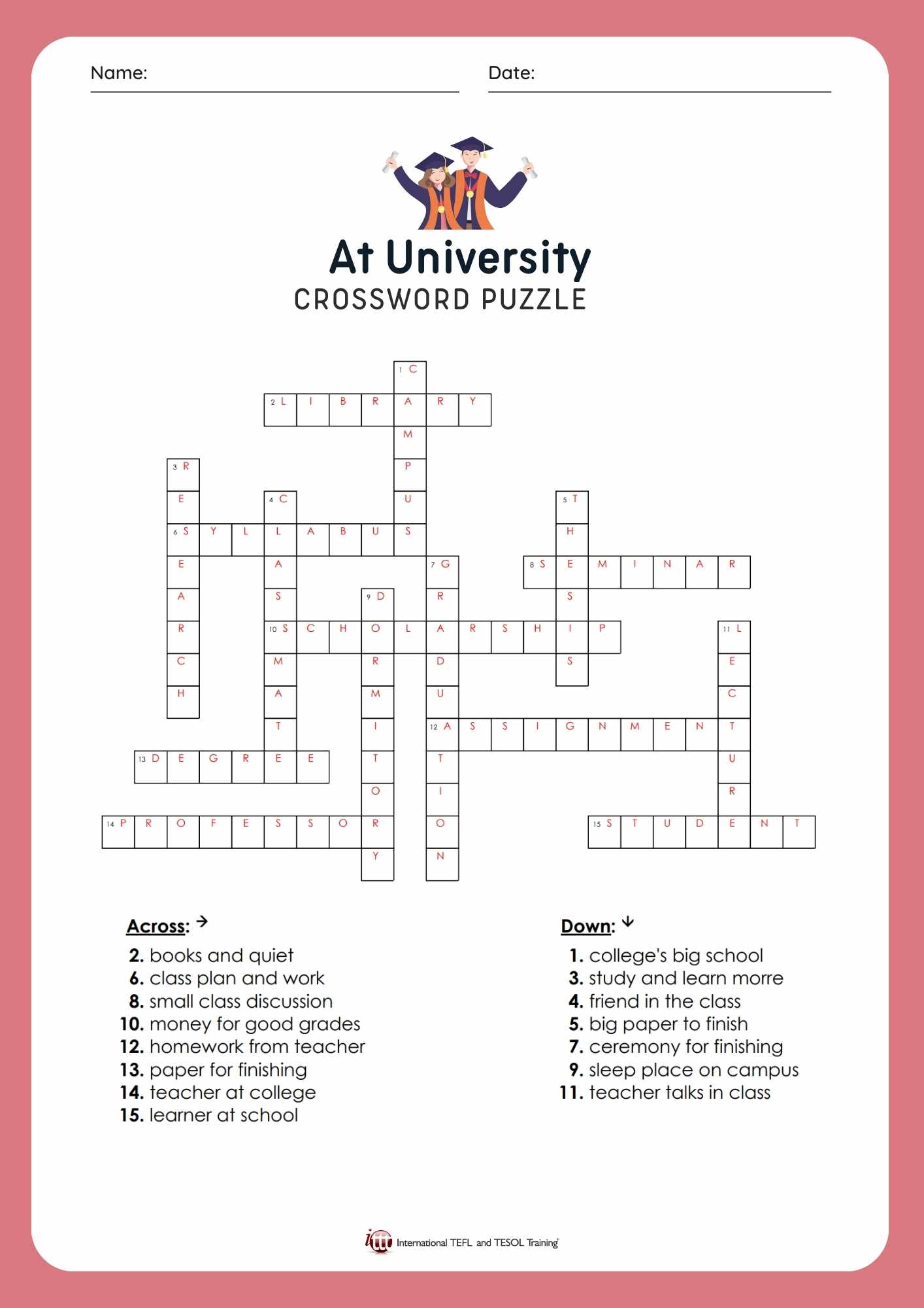 university assignment crossword